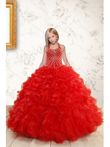 Beautiful Red Flower Girl Dress with Beading and Ruffles for 2015