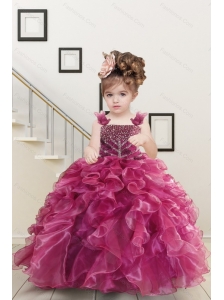 Custom Made Burgundy Little Girl Dress with Beading and Ruffles for 2015