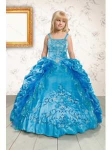 Luxurious Ruffles and Pick Ups Little Girl Pageant Dress in Blue