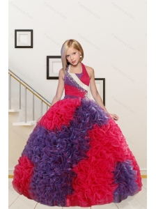 New Arrival Straps Ball Gown Multi-color Flower Girl Dress with Beading and Ruffles