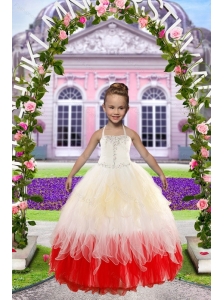 Newest Beading White and Red Little Girl Dress for 2015