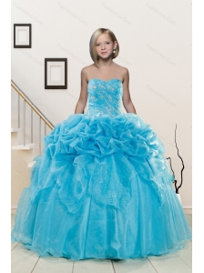 Popular Aqua Blue Little Girl Pageant Dress with Appliques and Pick Ups for 2015