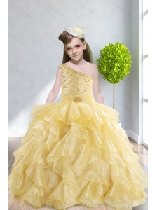 Ruffles and Beading 2015 Popular Little Girl Pageant Dress with One Shoulder