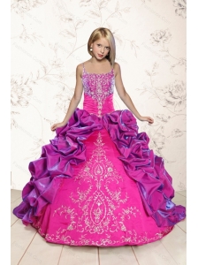 Trendy Coral Red and Purple Little Girl Dress with Appliques and Pick Ups for 2015 Spring
