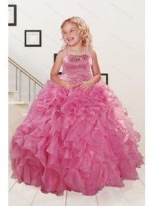 Trendy Pink Little Girl Dress with Beading and Ruffles for 2015 Spring