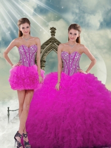 Detachable Quinceanera Dresses with Beading and Ruffles in Fuchsia for 2015 Spring