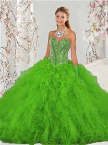2015 Detachable Beading and Ruffles Spring Green Sweet 15 Dresses