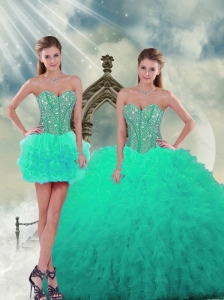 2015 Detachable Beading and Ruffles Sweet 16 Dresses in Apple Green