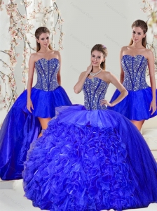 Pretty Beading and Ruffles Sweet 16 Dresses in Royal Blue for 2015