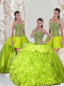 2015 Detachable Beading and Ruffles Yellow Green Dresses for Quince