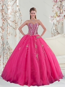 2015 Detachable Sweetheart Hot Pink Sequins and Appliques Prom Dresses