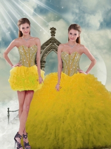 Detachable Yellow Sweet 15 Dresses with Beading and Ruffles