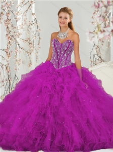 Unique and Detachable Beading and Ruffles Fuchsia Sweet 16 Dresses