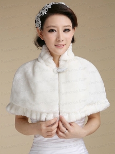 Ivory Faux Fur Shawl With Button Front Closure