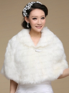 2015 Ivory Faux Fur Shawl With Button Front Closure