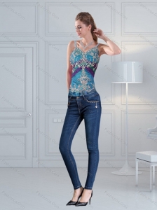 2015 Straps Multi Color Corset with Hand Made Flower and Pick Ups