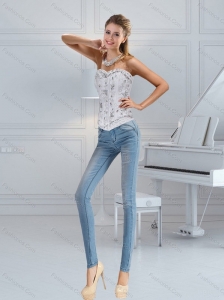 Popular Sweetheart White Corset with Ruffles and Beading