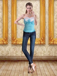 Pretty Sweetheart White Corset with Blue Embroidery