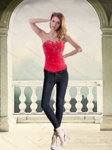 Wonderful Strapless Red Corset with Beading for 2015