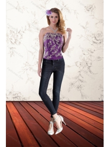 2015 Hot Seller Purple Strapless Corset with Appliques