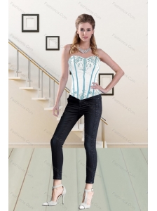 2015 Most Popular White Corset with Appliques and Beading