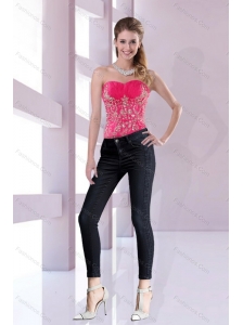 2015 Unique Hot Pink Sweetheart Corset with Embroidery