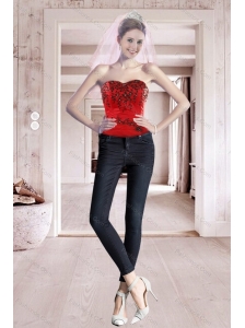 2015 Best Seller Red Sweetheart Corset with Embroidery