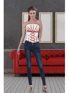 2015 Impressive White Strapless  Corset With Embroidery