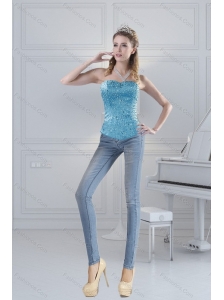 2015 Spring Baby Blue Corset with Appliques and Beading