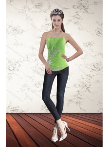 Spring Green Strapless 2015 Corset with Ruffles and Beading