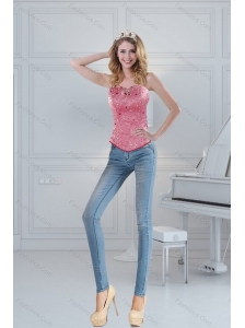 Wonderful Sweetheart Beading Coral Red Corset