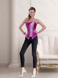 2015 Beautiful Fuchsia Strapless Corset with  Beading