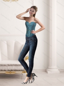 2015 New Style Sweetheart Beading Corset in Teal