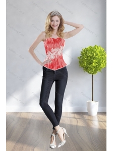 Cute Strapless Watermelon Red Corset With Appliques and Beading