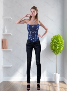 New Style Strapless Navy Blue 2015 Corset with Beading