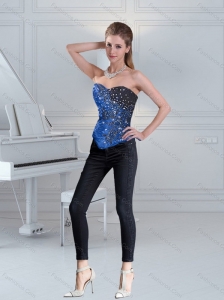 Pretty Blue Sweetheart Beaded Corset with Lace up for 2015