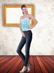 New Style Light Blue Corset with Ruffled Layers and Waistband