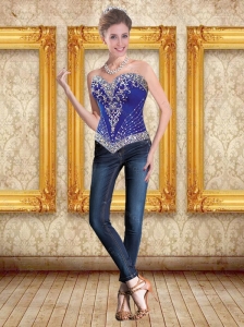 New Style Royal Blue Sweetheart Corset with Beading for 2015