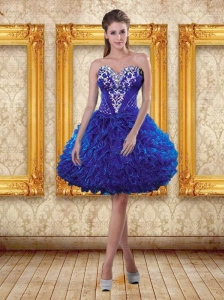 2015 Royal Blue Sweetheart Puffy Prom Dresses with Beading and Ruffles