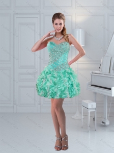 Apple Green Sweetheart Ruffled Beaded Beautiful Prom Dresses for 2015