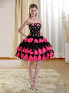 Beautiful Ball Gown Multi Color Strapless Prom Dresses with Appliques and Ruffles