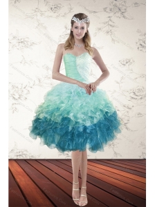 Pretty Multi Color Sweetheart Ruffled Prom Gown with Beading