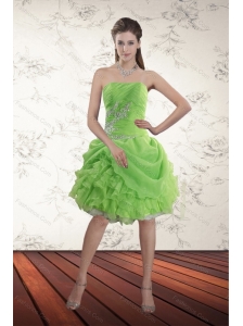 Spring Green Strapless Prom Dresses with Ruffles and Beading