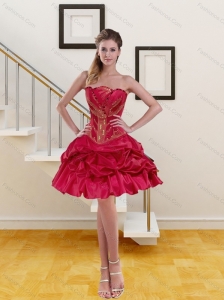 Cheap Red Princess Strapless Beading Prom Gown for 2015