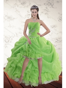 Spring Green High Low Prom Dresses with Ruffles and Beading