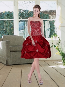 Wine Red Pretty Strapless 2015 Prom Dresses with Embroidery