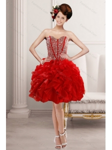 2015 Elegant Sweetheart Prom Dress with Beading and Ruffles