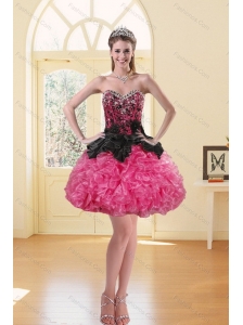 2015 Newest Puffy Appliques Multi Color Prom Dresses in Black