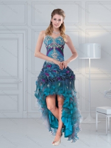 2015 Pretty Straps Multi Color Prom Gown with Embroidery and Hand Made Flower