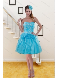 2015 Pretty Sweetheart Beaded Aqua Blue Prom Dresses with Beading